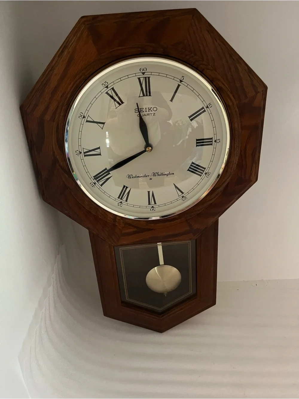 Seiko Quartz Westminster-Whittington Chime Pendulum Octagon Wood Clock WORKS*
